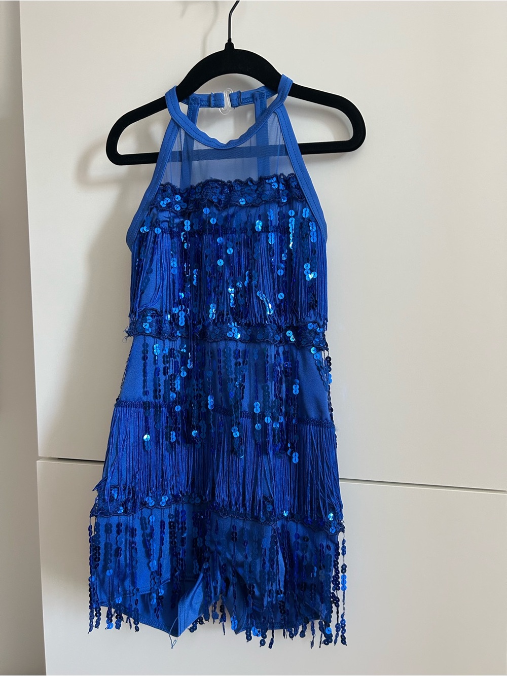 Weissman Blue Sequin Fringe Halter Dance Performance Costume - Size MC